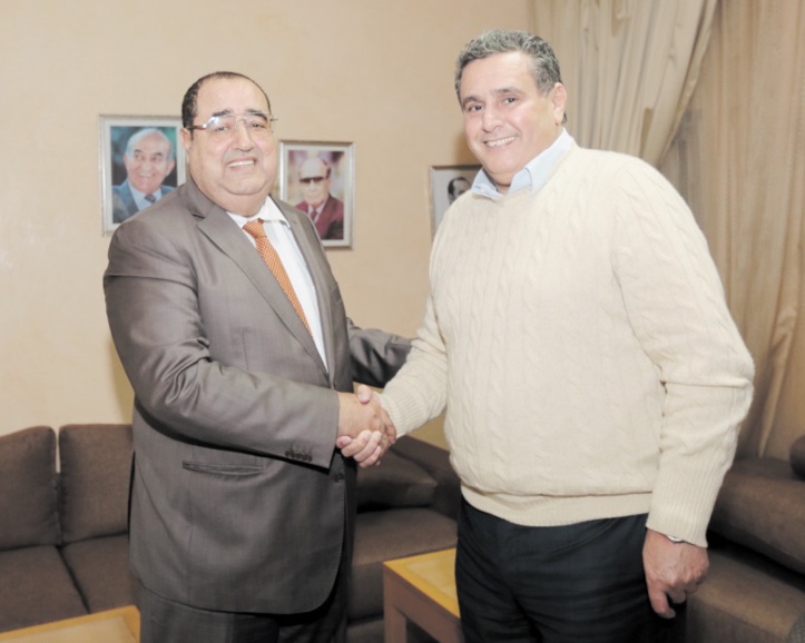 Driss Lachguar reçoit Aziz Akhennouch au siège de l’USFP