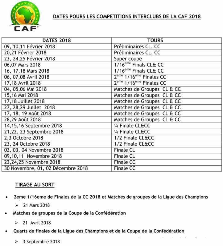La CAF revoit le calendrier des concours interclubs