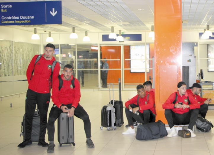 L’équipe nationale lors de son arrivée à l’aéroport de Kinshasa. 						                Ph.frmf.ma