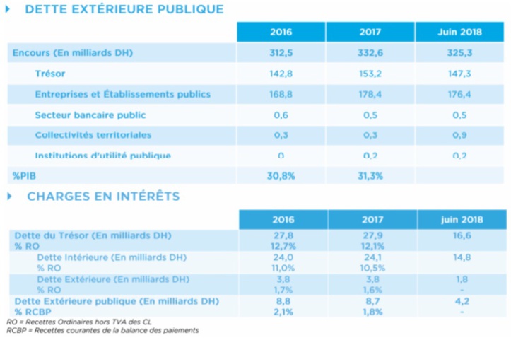 Source : Rapport sur la dette publique  (Loi de Finances 2019)