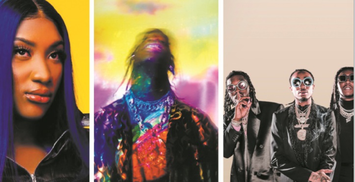 Aya Nakamura, Travis Scott, et le groupe Migos à l'affiche de la scène OLM Souissi Aya Nakamura, Travis Scott, et le groupe Migos à l'affiche de la scène OLM Souissi