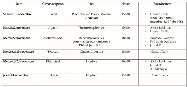 Calendrier des meetings de l'USFP durant la campagne électorale Calendrier des meetings de l'USFP durant la campagne électorale