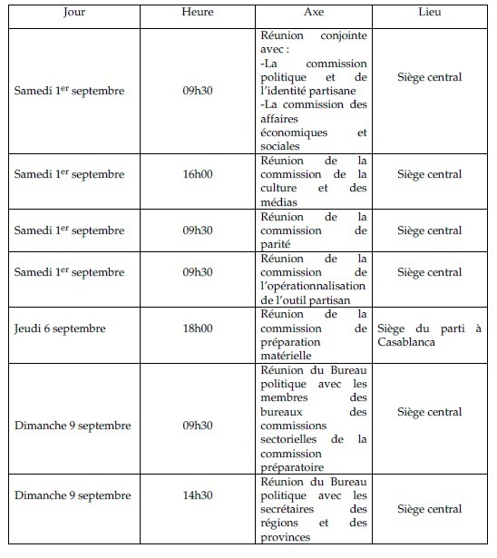 Programme des réunions de la commission préparatoire du IXème Congrès national de l’USFP Programme des réunions de la commission préparatoire du IXème Congrès national de l’USFP