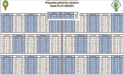 Calendrier de la Botola Pro 1 de football