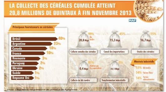 La collecte des céréales cumulée  atteint 20,8 millions de quintaux