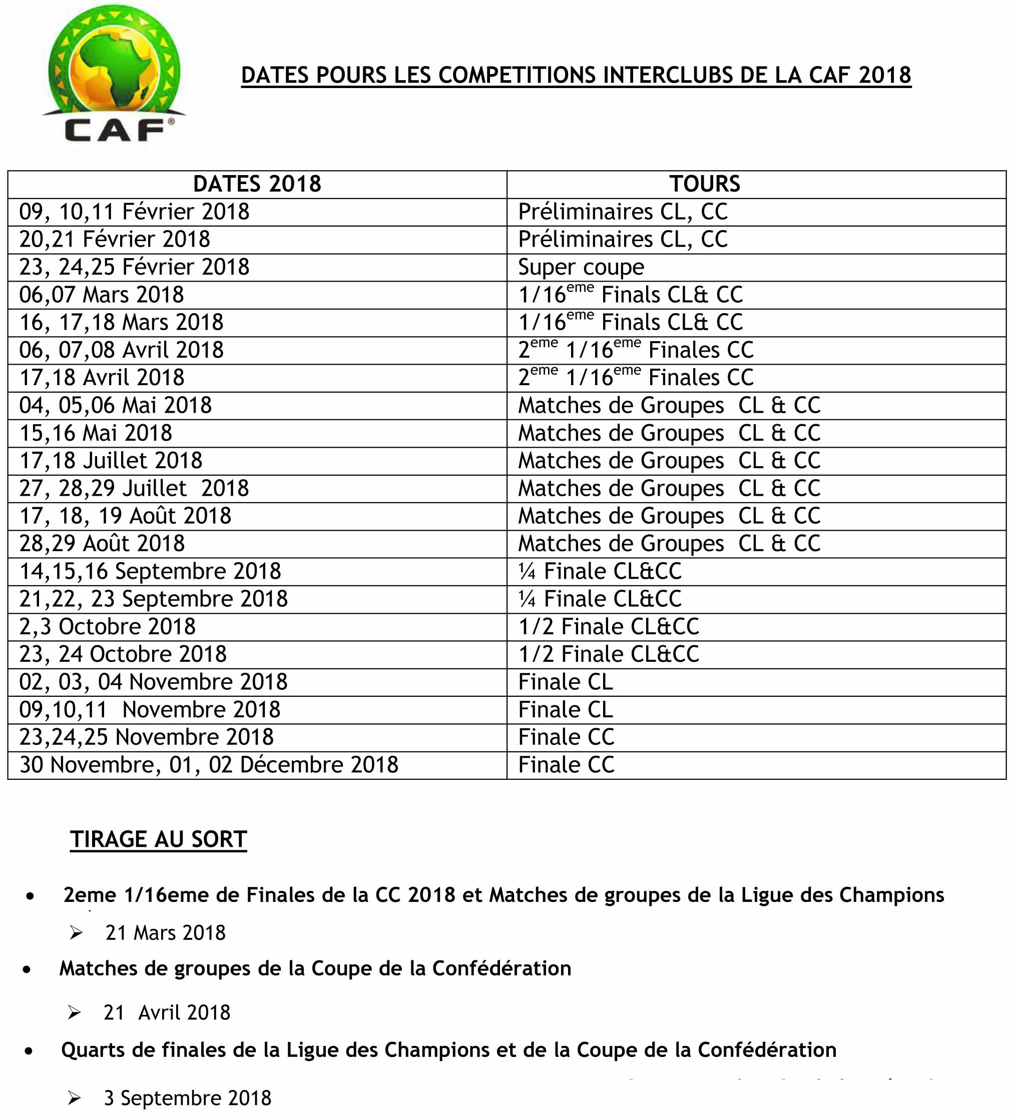 La CAF revoit le calendrier des concours interclubs