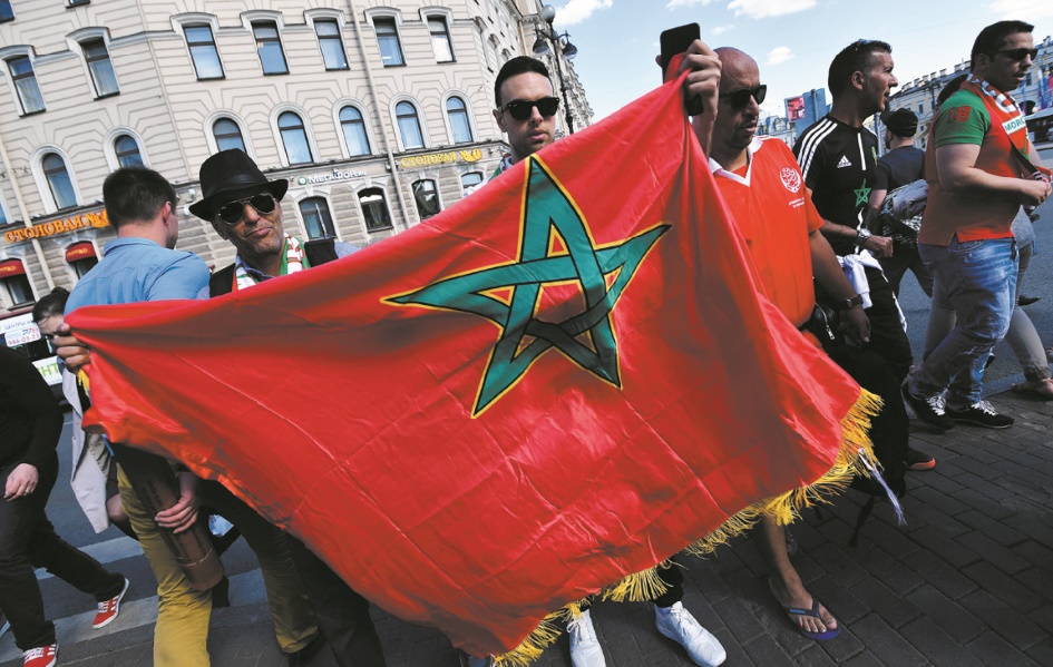 Les supporteurs marocains sur la Place Rouge pour soutenir les Lions de l'Atlas