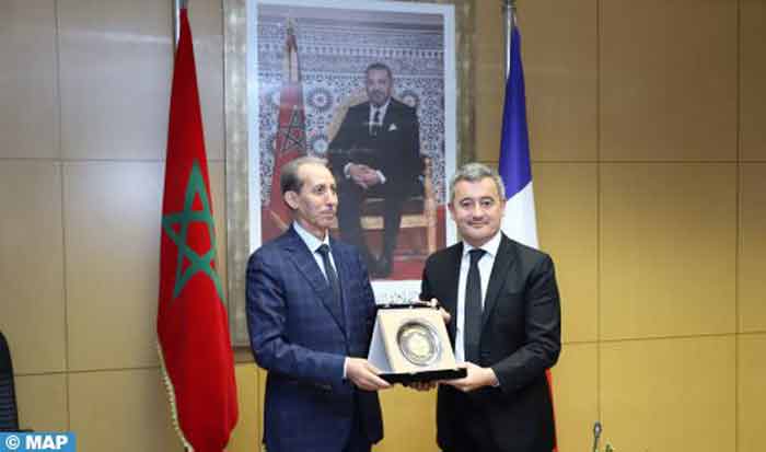 Le procureur général du Roi près la Cour de cassation, président du Ministère public, El Hassan Daki, en compagnie du ministre français de la Justice, Gérald Darmanin
