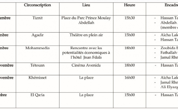 Calendrier des meetings de l'USFP durant la campagne électorale