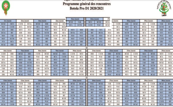 Calendrier de la Botola Pro 1 de football
