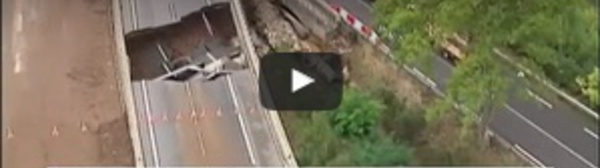 Impressionnant ! Un pan de l'autoroute A75 s'effondre suite aux intempéries en France